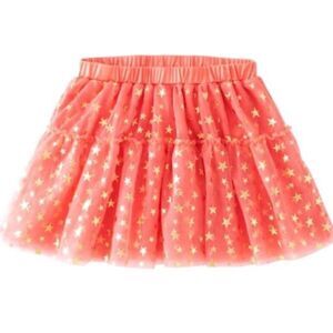 FabKids Girls Tulle Skirt Coral Orange Stars Large